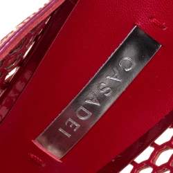 Pre Owned Casadei Metallic Red Leather Candylux Slide Sandals Size 38 