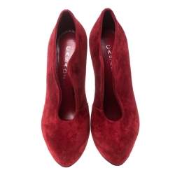 Pre Owned Casadei Red Suede Platform Slip On Ankle Booties Size 37