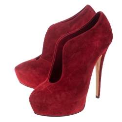 Pre Owned Casadei Red Suede Platform Slip On Ankle Booties Size 37