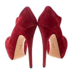 Pre Owned Casadei Red Suede Platform Slip On Ankle Booties Size 37
