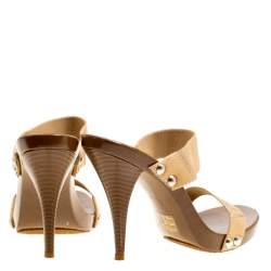 Pre Owned Casadei Beige Cotton Blend Slide Sandals Size 37.5