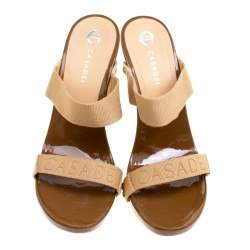 Pre Owned Casadei Beige Cotton Blend Slide Sandals Size 37.5