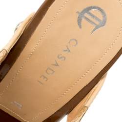 Pre Owned Casadei Beige Cotton Blend Slide Sandals Size 37.5
