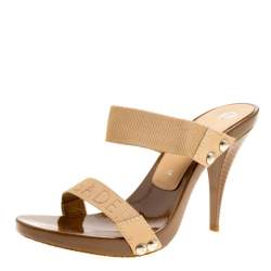 Pre Owned Casadei Beige Cotton Blend Slide Sandals Size 37.5