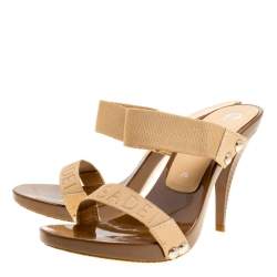 Pre Owned Casadei Beige Cotton Blend Slide Sandals Size 37.5
