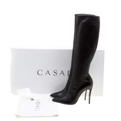 Pre Owned Casadei Black Leather Pointed Toe Knee Length Boots Size 40