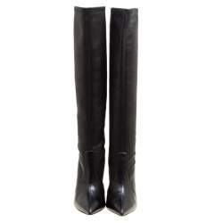 Pre Owned Casadei Black Leather Pointed Toe Knee Length Boots Size 40