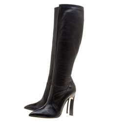 Pre Owned Casadei Black Leather Pointed Toe Knee Length Boots Size 40