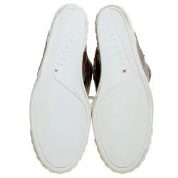 Pre Owned Casadei Beige Leather And Suede Wedge Lace Up Sneakers Size 40