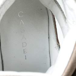 Pre Owned Casadei Beige Leather And Suede Wedge Lace Up Sneakers Size 40