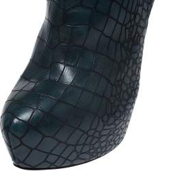 Pre Owned Casadei Green Croc Embossed Leather Platform Booties Size 39.5