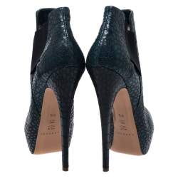 Pre Owned Casadei Green Croc Embossed Leather Platform Booties Size 39.5