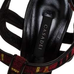 Casadei Multicolor Tweed Fabric T-Strap Platform Sandals Size 40