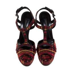 Casadei Multicolor Tweed Fabric T-Strap Platform Sandals Size 40