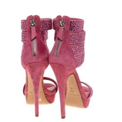 مملوكة مسبقًا Casadei Pink Suede And Crystal Fabric Platform Ankle Cuff Sandals Size 36