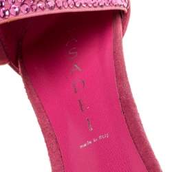 مملوكة مسبقًا Casadei Pink Suede And Crystal Fabric Platform Ankle Cuff Sandals Size 36