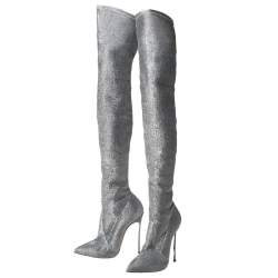 Pre Owned حذاء بوت مرتفع عن الركبة كاسادى شفرة لوركس فضى مقاس 39