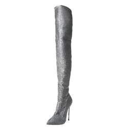 Pre Owned حذاء بوت مرتفع عن الركبة كاسادى شفرة لوركس فضى مقاس 39