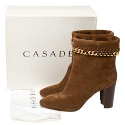 Pre Owned Casadei Brown Suede Renna Chain Trim Ankle Boots Size 40
