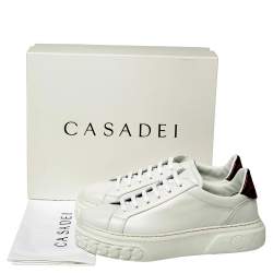 Pre Owned Casadei White Leather And Patent Trim Lace Up Sneakers Size 40