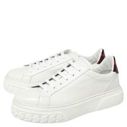 Pre Owned Casadei White Leather And Patent Trim Lace Up Sneakers Size 40