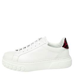 Pre Owned Casadei White Leather And Patent Trim Lace Up Sneakers Size 40