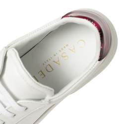 Pre Owned Casadei White Leather And Patent Trim Lace Up Sneakers Size 40