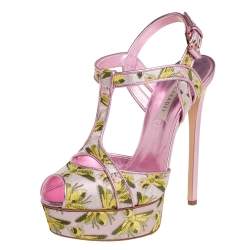 مملوكة مسبقًا صندل كاسادي جلد وجاكار وردي رسوم نحل مقاس 38