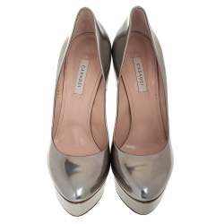 Pre Owned Casadei Metallic Silver Leather Platform Pumps Size 40