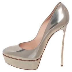 Pre Owned Casadei Metallic Silver Leather Platform Pumps Size 40