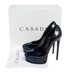 Pre Owned Casadei Two Tone Glitter Patent Leather Platform Pumps Size 38