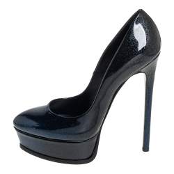 Pre Owned Casadei Two Tone Glitter Patent Leather Platform Pumps Size 38