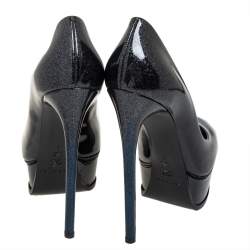 Pre Owned Casadei Two Tone Glitter Patent Leather Platform Pumps Size 38