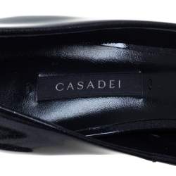 مملوكة مسبقًا حذاء كعب عالي كاسادي نعل سميك جلد لامع أزرق/ أسود ميتالك مقاس 40