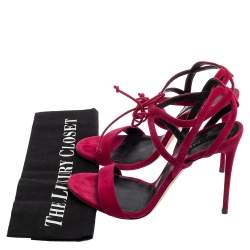 Pre Owned Casadei Dark Pink Suede Ankle Tie Sandals Size 38