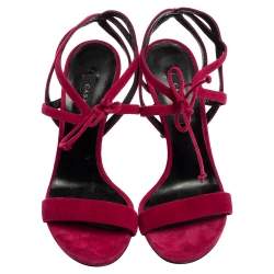 Pre Owned Casadei Dark Pink Suede Ankle Tie Sandals Size 38