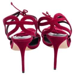 Pre Owned Casadei Dark Pink Suede Ankle Tie Sandals Size 38