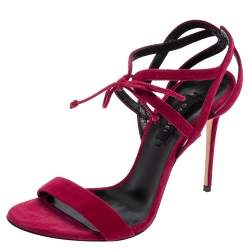 Pre Owned Casadei Dark Pink Suede Ankle Tie Sandals Size 38