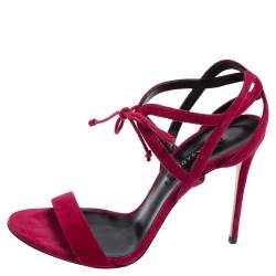 Pre Owned Casadei Dark Pink Suede Ankle Tie Sandals Size 38