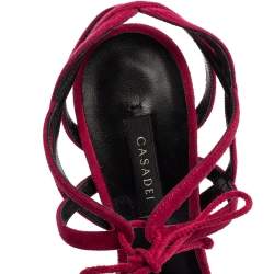 Pre Owned Casadei Dark Pink Suede Ankle Tie Sandals Size 38