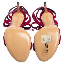 Pre Owned Casadei Dark Pink Suede Ankle Tie Sandals Size 38