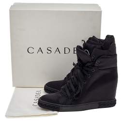 Pre Owned Casadei Black Satin High Top Wedge Sneakers Size 39