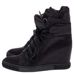 Pre Owned Casadei Black Satin High Top Wedge Sneakers Size 39