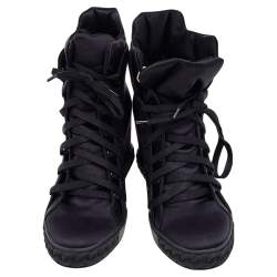 Pre Owned Casadei Black Satin High Top Wedge Sneakers Size 39