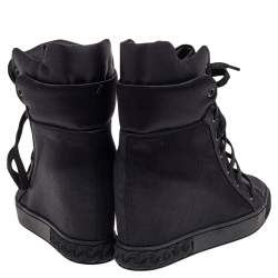 Pre Owned Casadei Black Satin High Top Wedge Sneakers Size 39