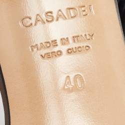 Pre Owned Casadei Black Leather Crystal Embellished Bow Ankle-Strap Sandals Size 40