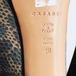 Pre Owned حذاء كعب عالي كاسادي جلد نقشة سحلية رصاصي/بيج مقدمة مفتوحة نعل سميك مقاس 40