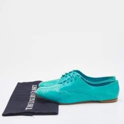 Casadei Turquoise Blue Python Embossed Leather Lace Up Oxfords Size 38