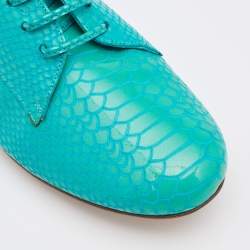 Casadei Turquoise Blue Python Embossed Leather Lace Up Oxfords Size 38