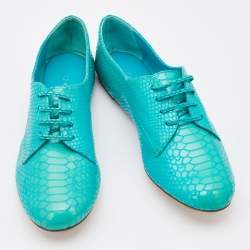 Casadei Turquoise Blue Python Embossed Leather Lace Up Oxfords Size 38